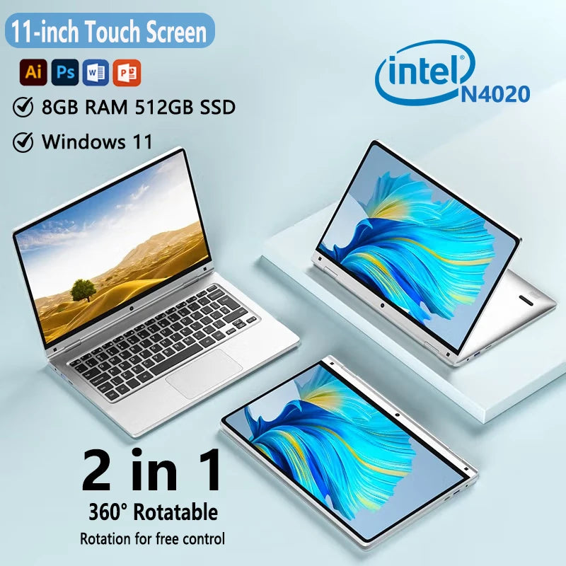 2 in 1 mini Laptop Computer Portable Touch Screen 11.6" Intel