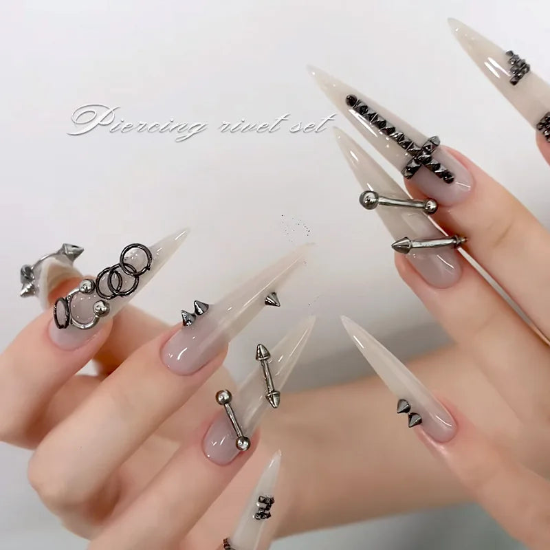 6Grids 3D Black Silver Punk Nail Studs