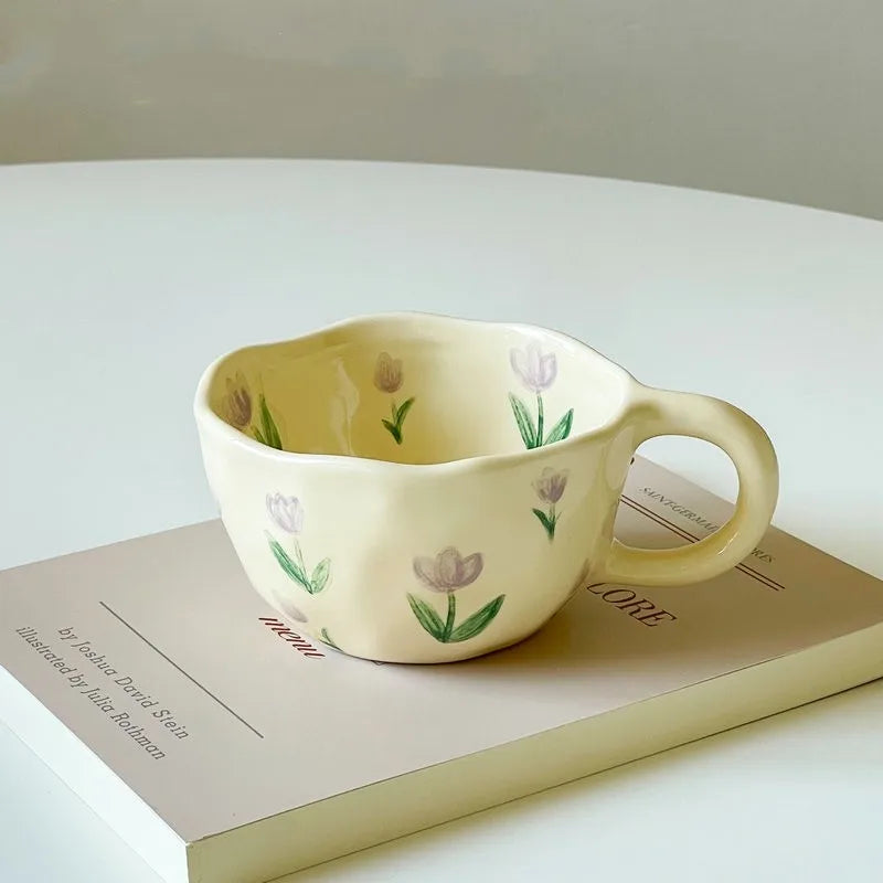 Hand Pinched Irregular Flower Ceramic Mug