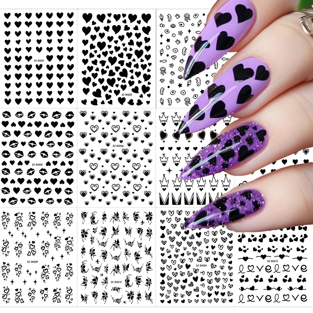 12pcs Red Heart Valentine Nail Stickers Set