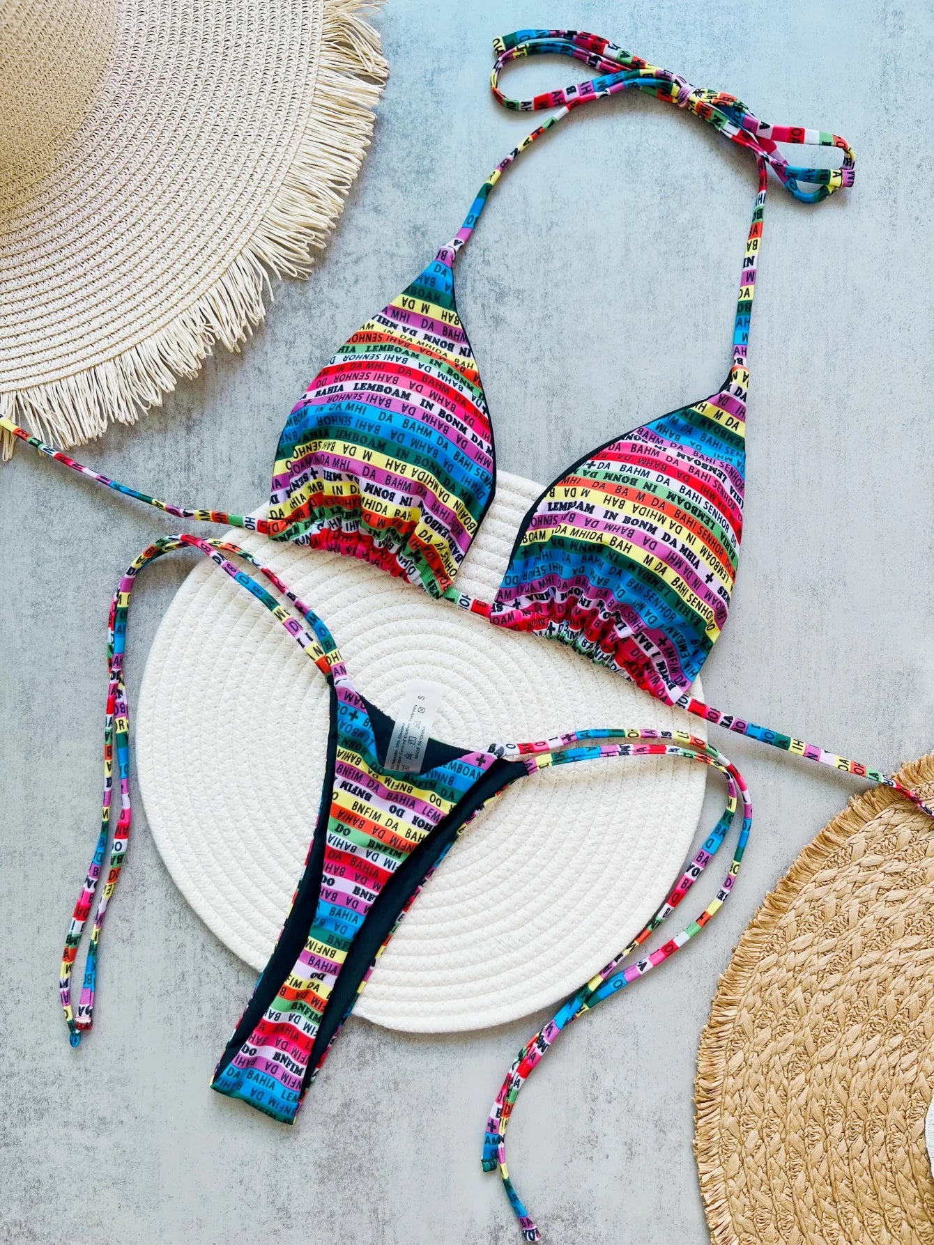 Letters Printed Colorful Mini Thong Bikini