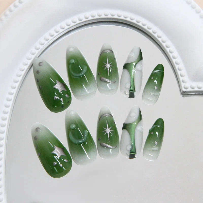 24pcs Summer Green Almond Press on Nails Fashion y2k