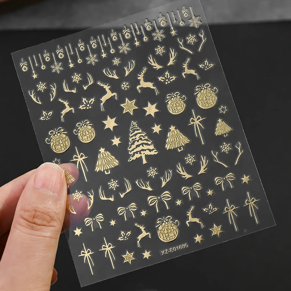 5D Embossed Gold Christmas Nail Stickers