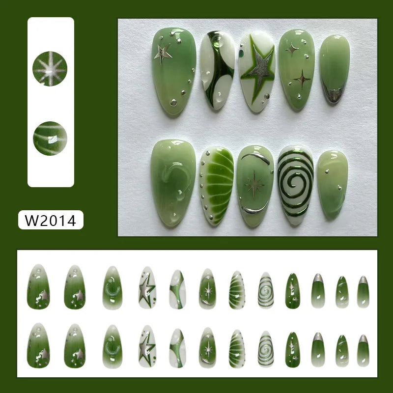 24pcs Summer Green Almond Press on Nails Fashion y2k