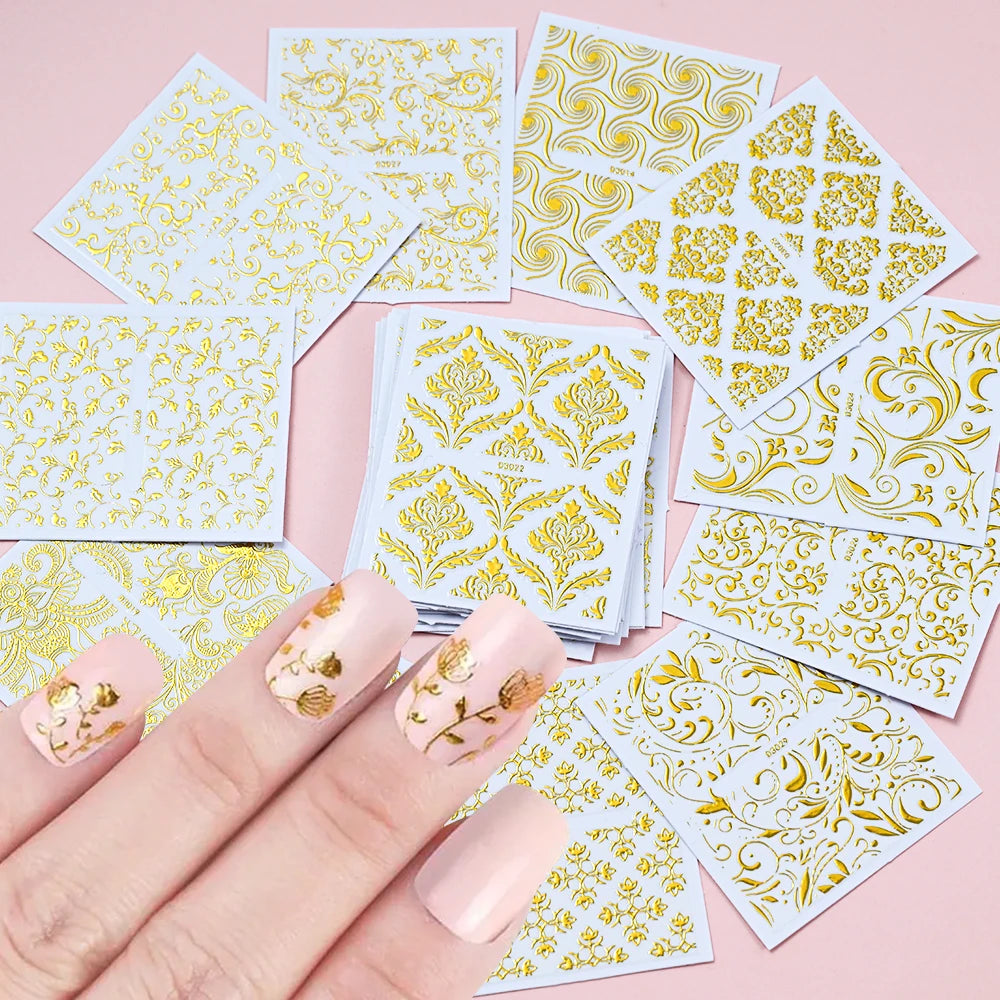 3D Colorful Flowers Cherry Blossoms Rose Daisy Nail Decals 20/30/60/90pcs