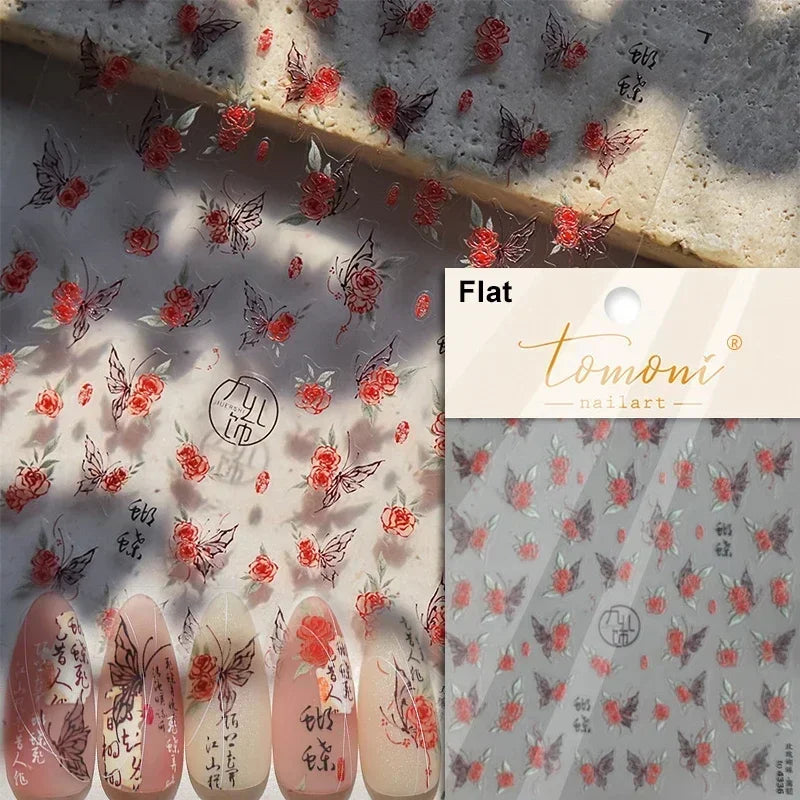 5D Butterfly Blooming Flowers Nail Art Stickers