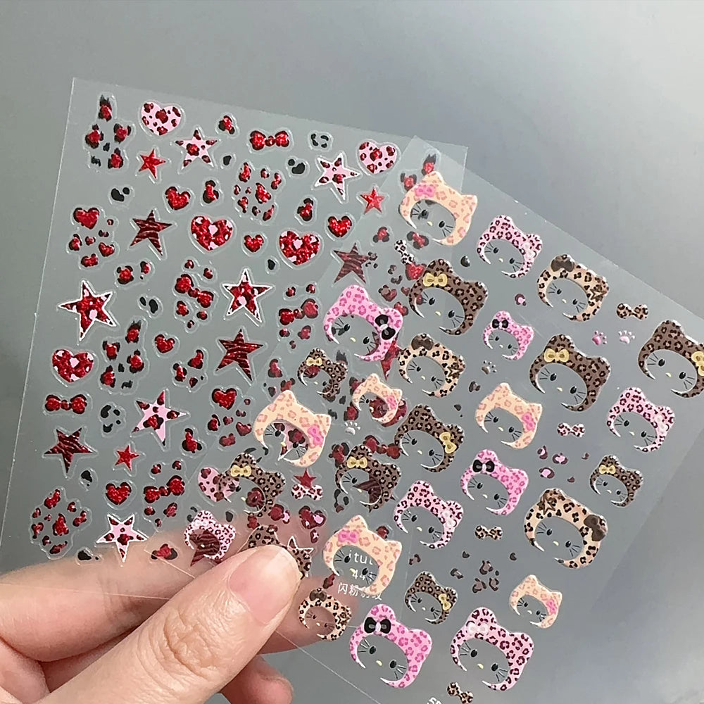 2pcs 5D Cute Leopard Print Kitty Head Nail Decal