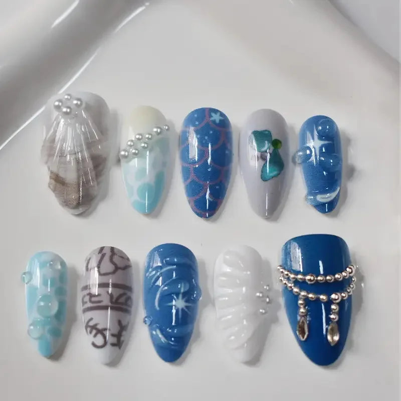 10pcs Handmade Press on Nails Shark Pattern