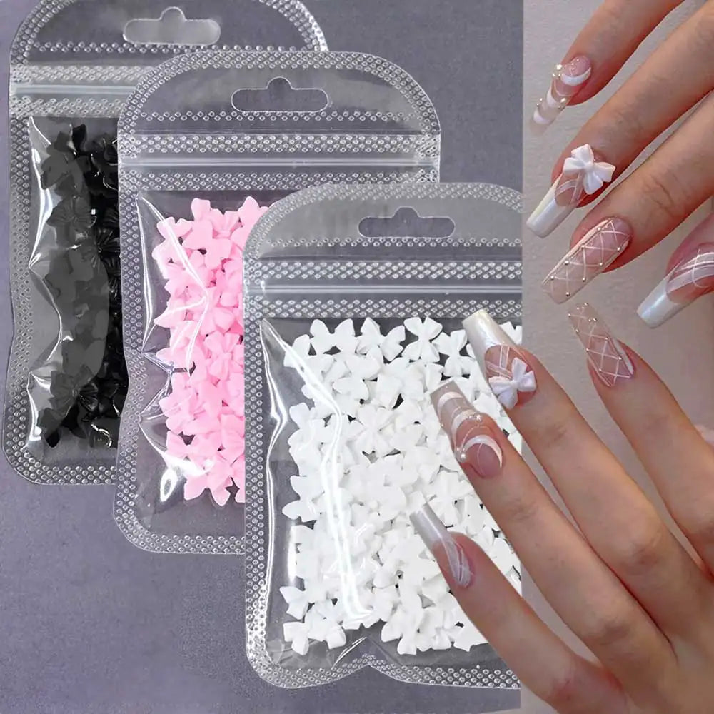 50/100pcs Kawaii Bow Nail Charm 3D