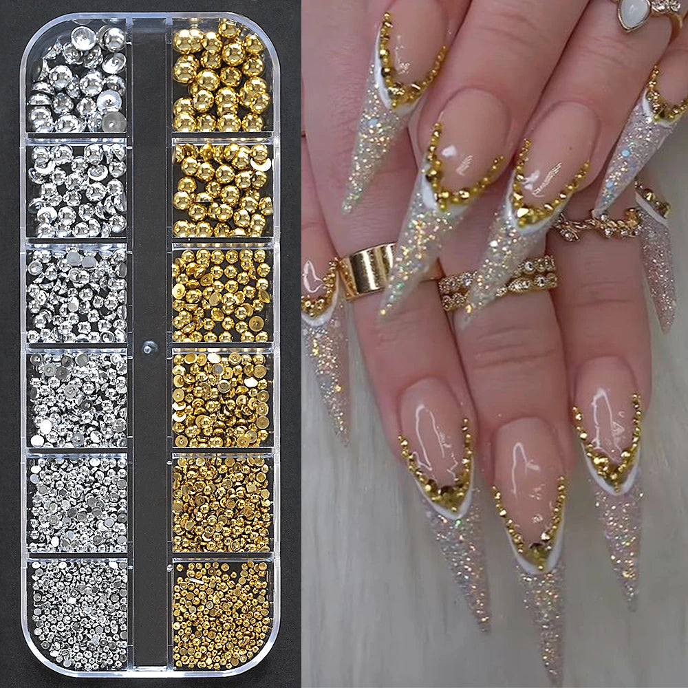 12Grids Christmas Nail Rhinestone Mixed Size