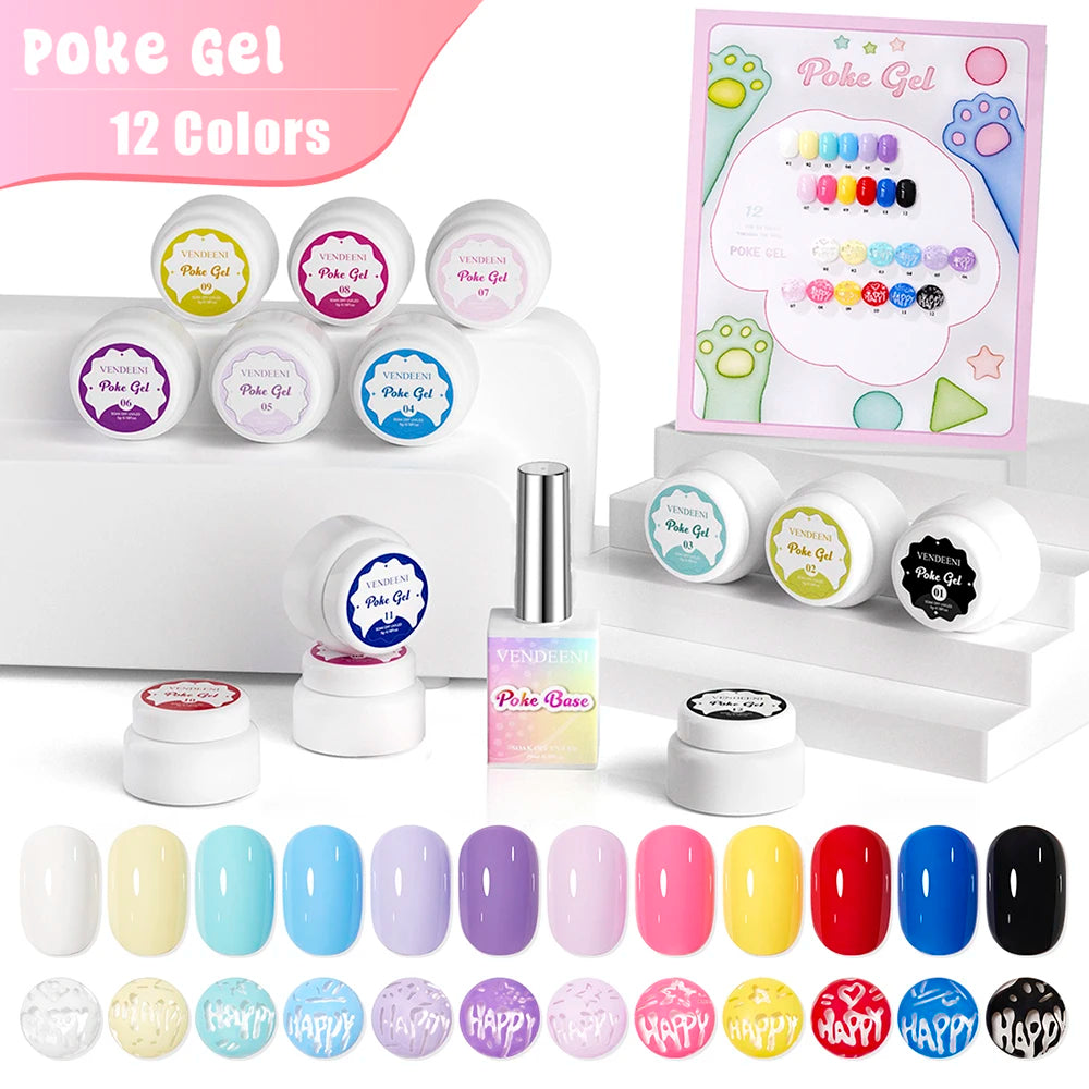 Vendeeni 12 Colors Poke Poke Gel Nail Polish
