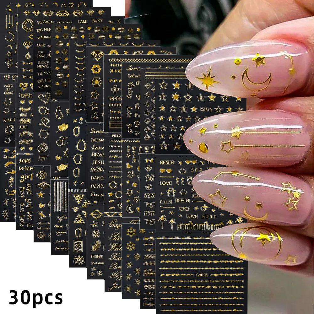 3D Colorful Flowers Cherry Blossoms Rose Daisy Nail Decals 20/30/60/90pcs