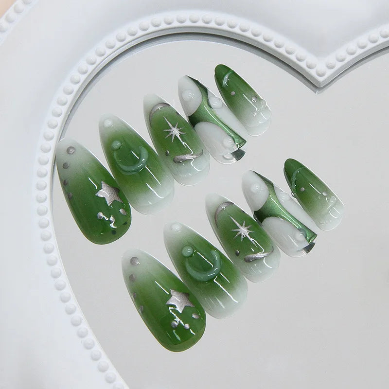 24pcs Summer Green Almond Press on Nails Fashion y2k