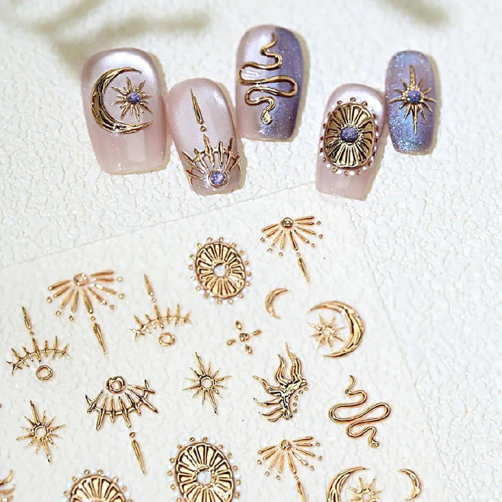 Gold Silver Snake Stars Nail Stickers