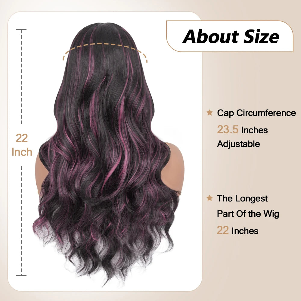 Pink Highlight Colored Lace Front Wig Synthetic Loose Wave