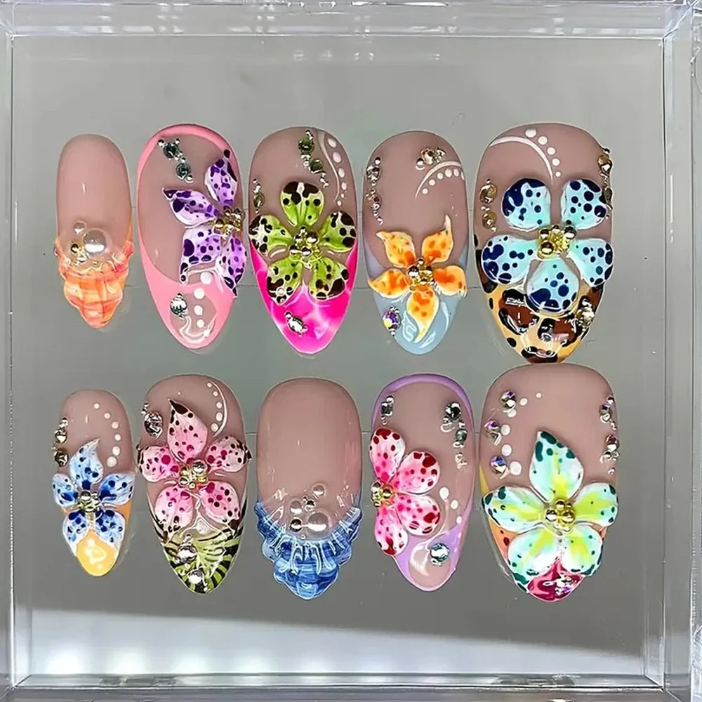 60pcs Flower Nail Decoration 3D Gradient Nail Charms