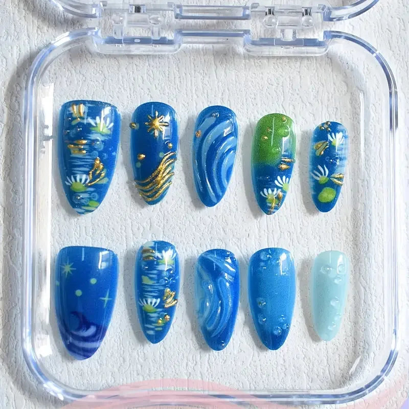 10pcs Handmade Press on Nails Shark Pattern