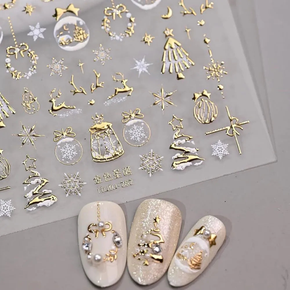 5D Embossed Gold Christmas Nail Stickers
