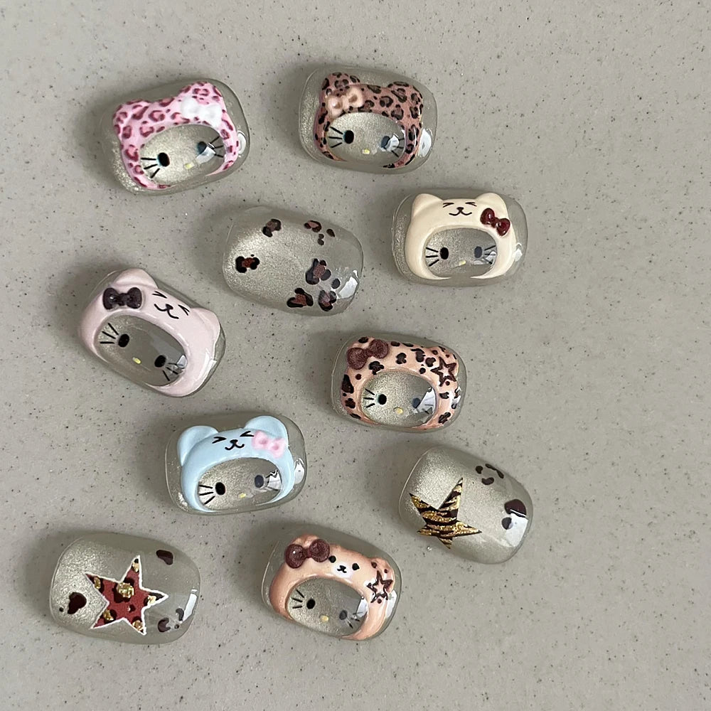 2pcs 5D Cute Leopard Print Kitty Head Nail Decal