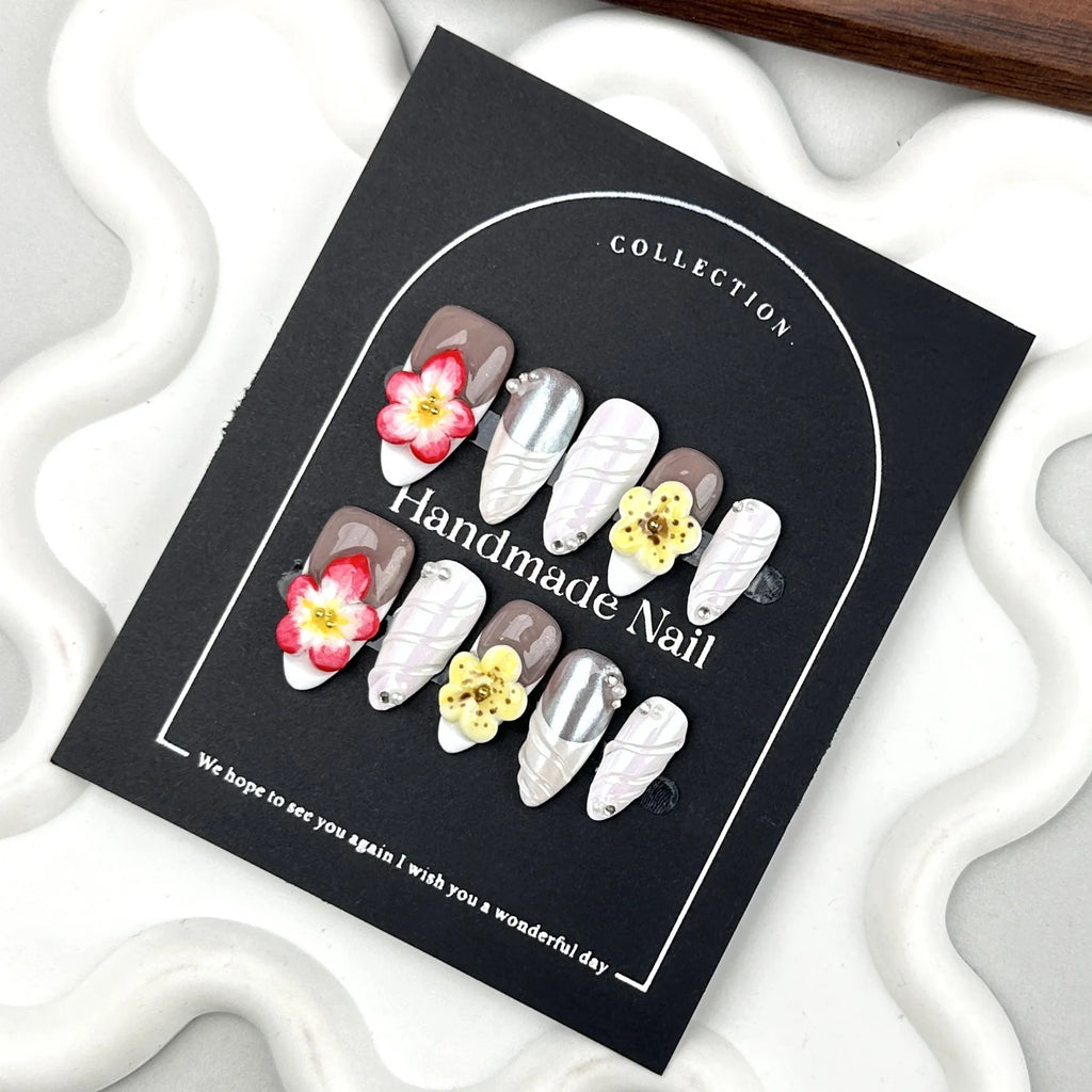 Handmade Press on Nails Carved Flowers