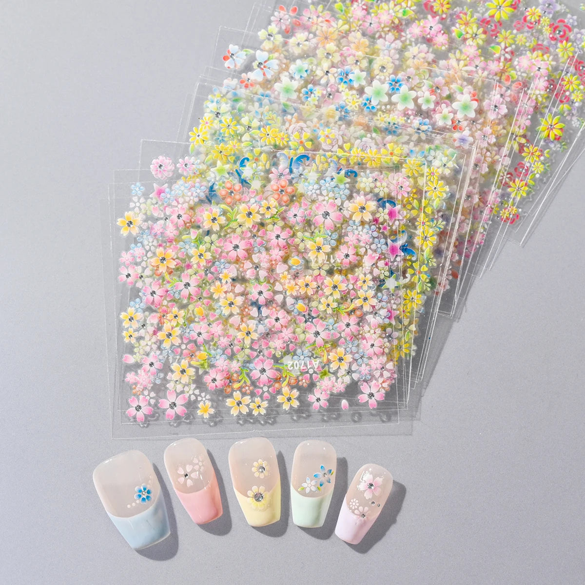 3D Colorful Flowers Cherry Blossoms Rose Daisy Nail Decals 20/30/60/90pcs