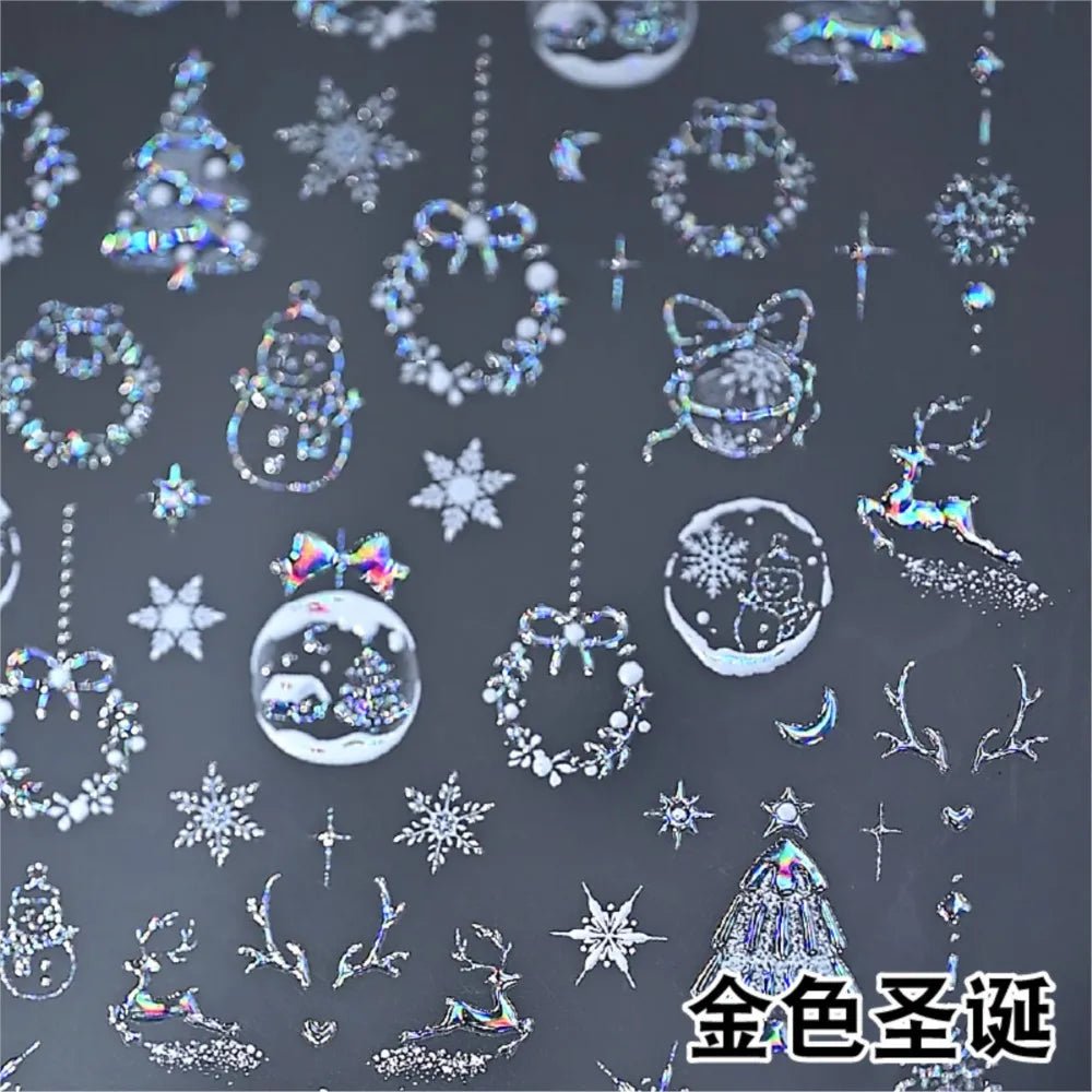 5D Embossed Gold Christmas Nail Stickers