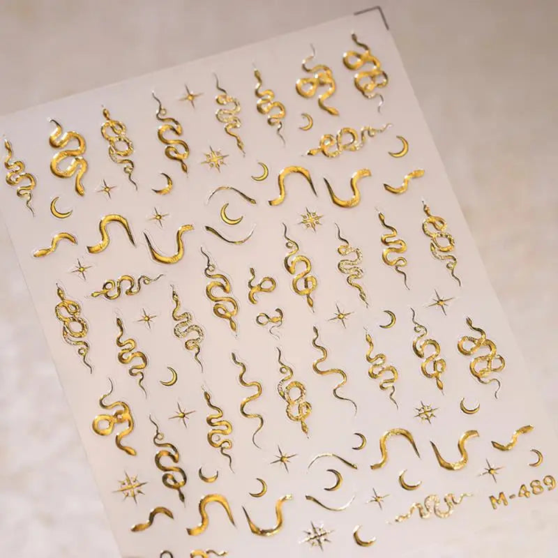 Gold Silver Snake Stars Nail Stickers