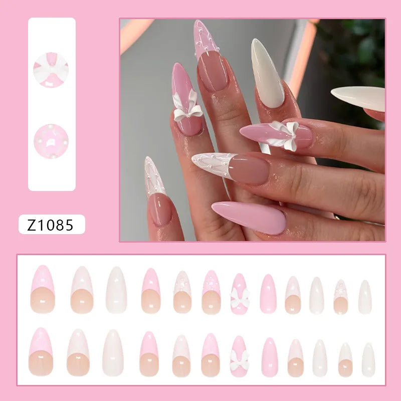 24pcs Summer Green Almond Press on Nails Fashion y2k