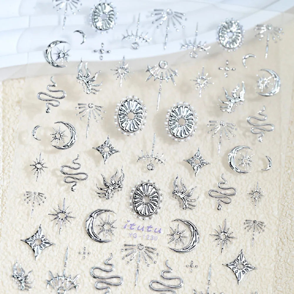 Gold Silver Snake Stars Nail Stickers