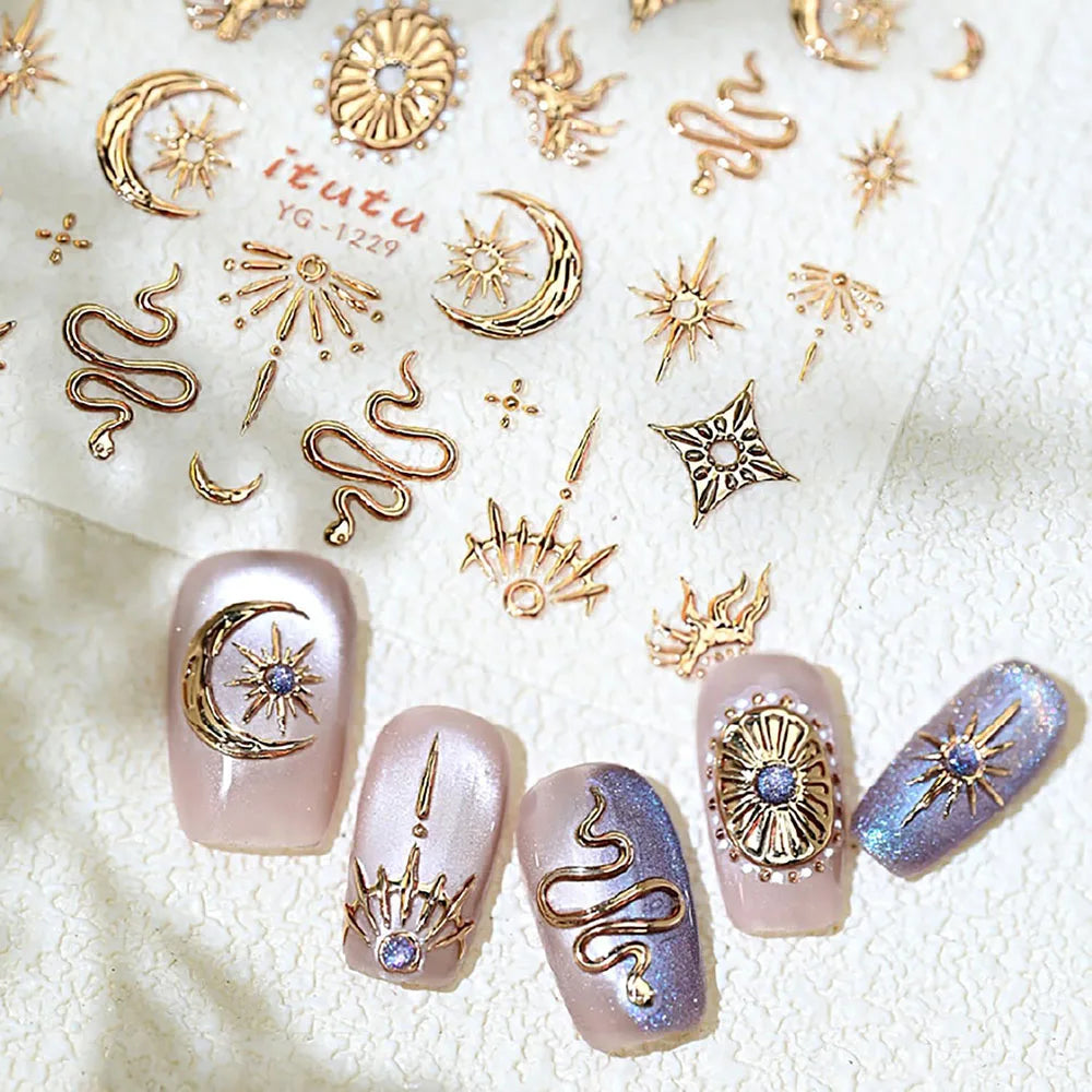 Gold Silver Snake Stars Nail Stickers