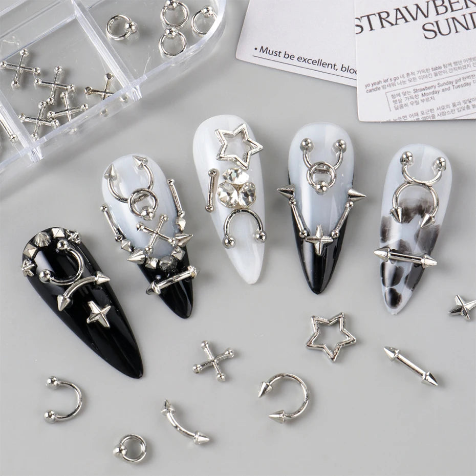12 Grids Punk Metal Rivets Pierced Style Nail Charms Y2K