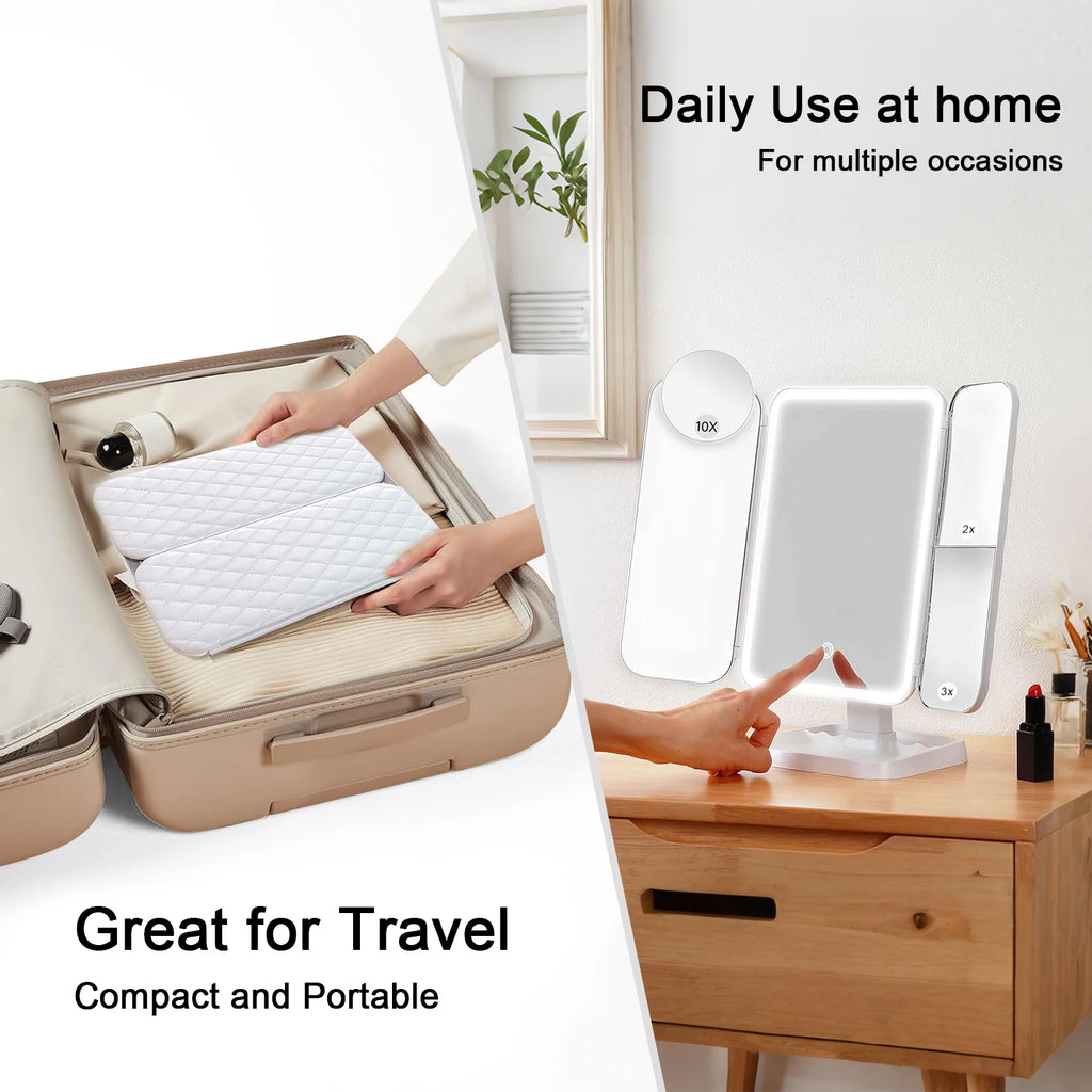 Trifold Makeup Mirror LED Lights