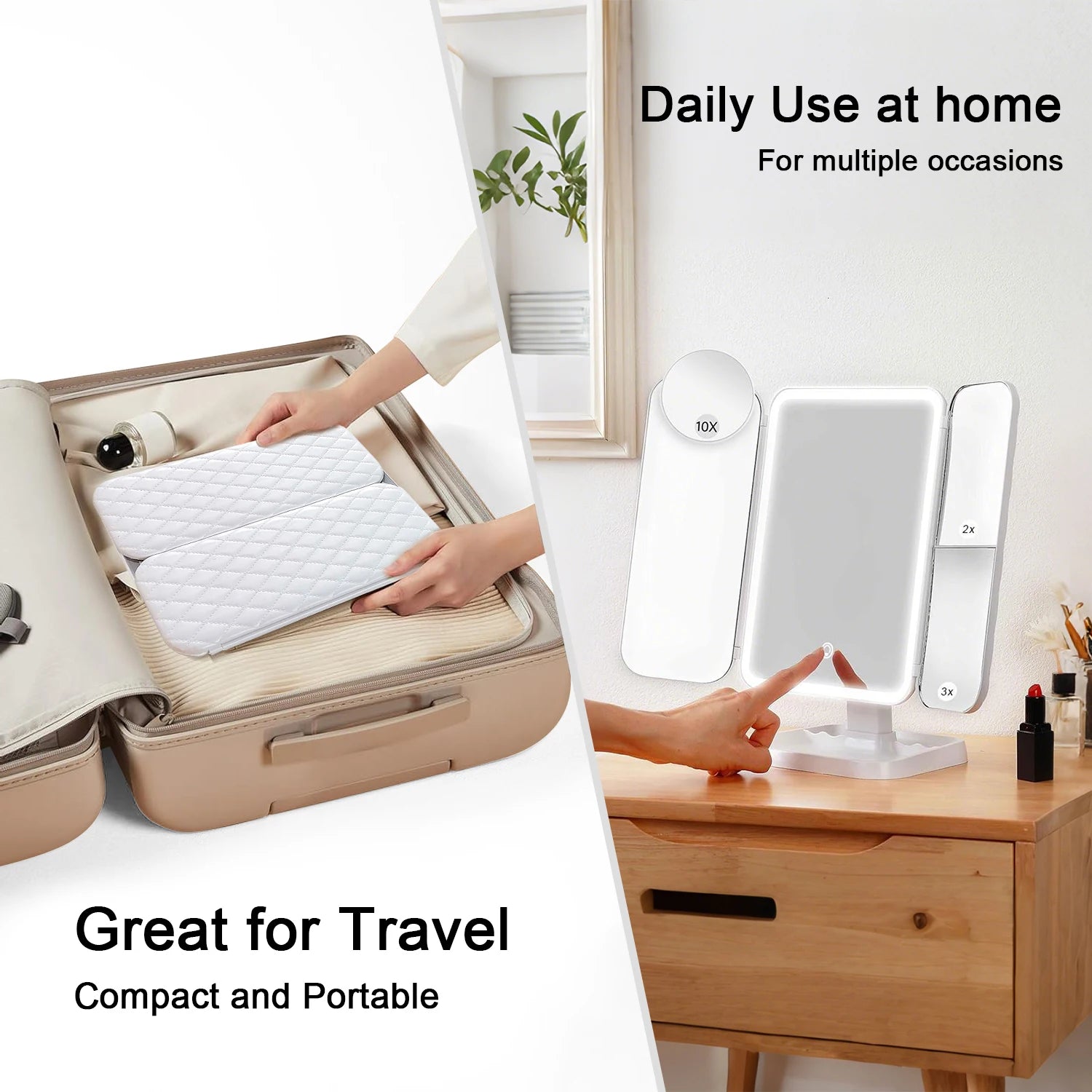 Trifold Makeup Mirror LED Lights