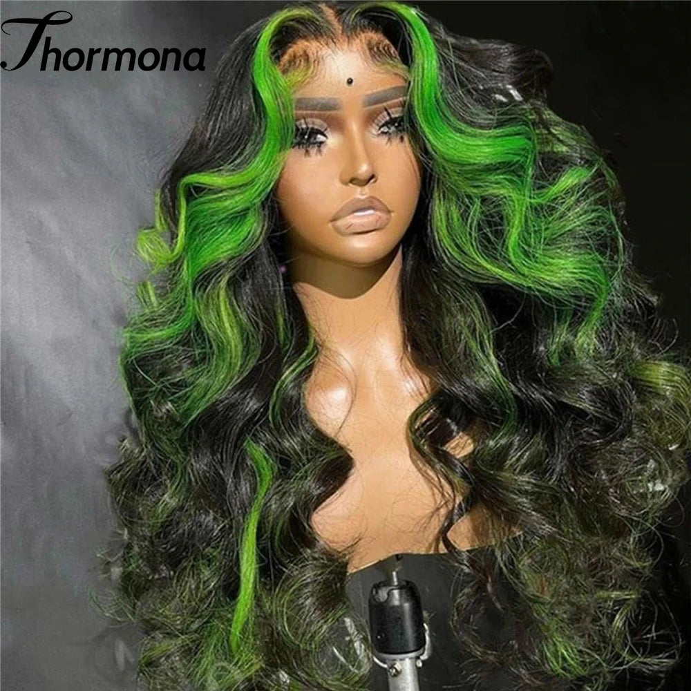 Pink Highlight Colored Lace Front Wig Synthetic Loose Wave