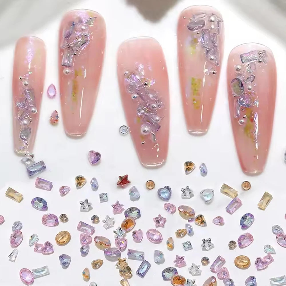 50pcs Dazzling Zircon Nail Art Rhinestone Mini 1-4mm Mixed-shape