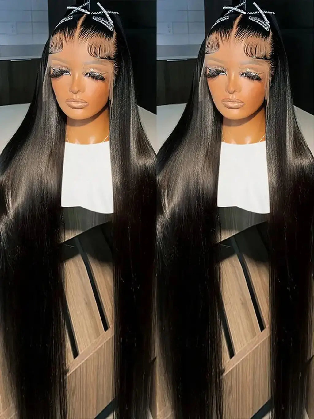 Long Soft Straight Black Synthetic 13X4 HD Lace Frontal Wig