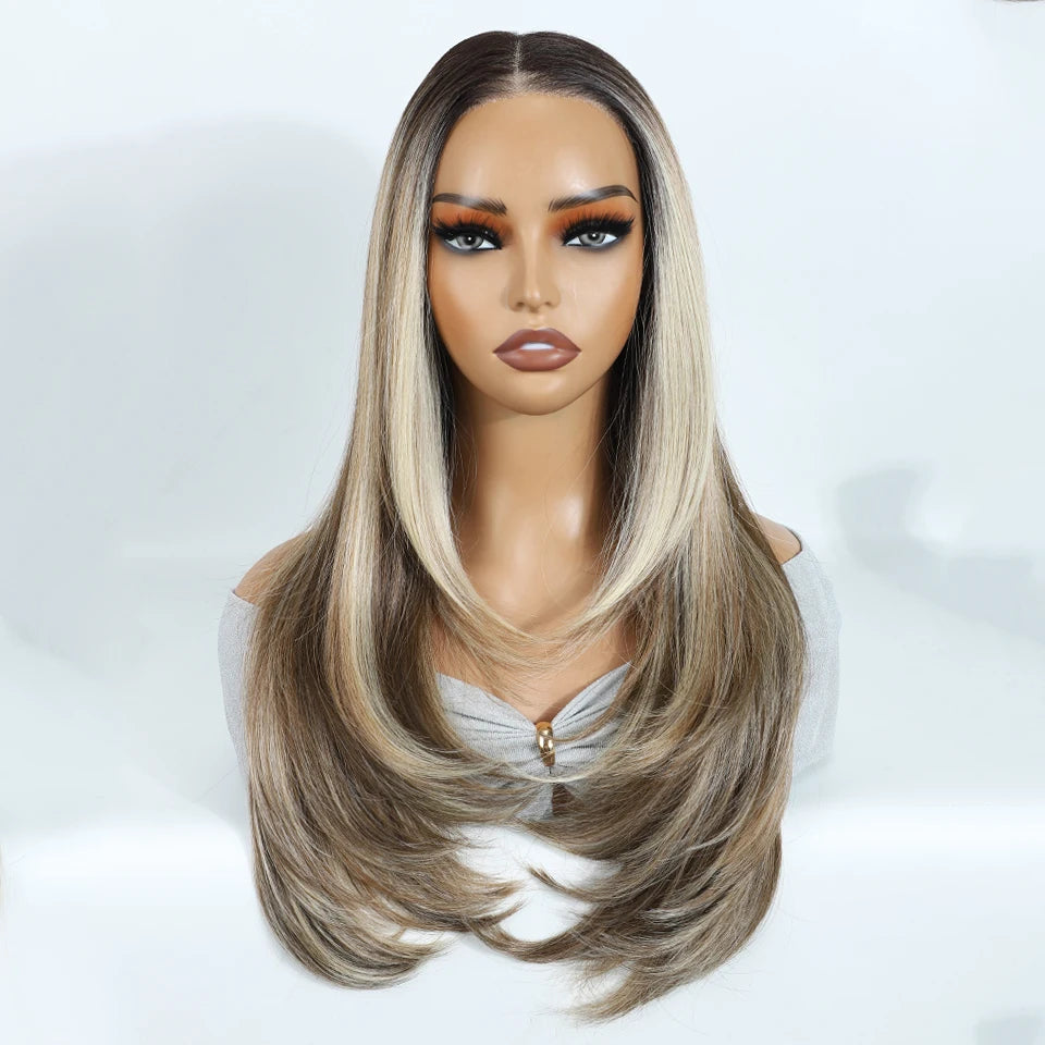 Synthetic Lace Front Layered Straight Wear and Go