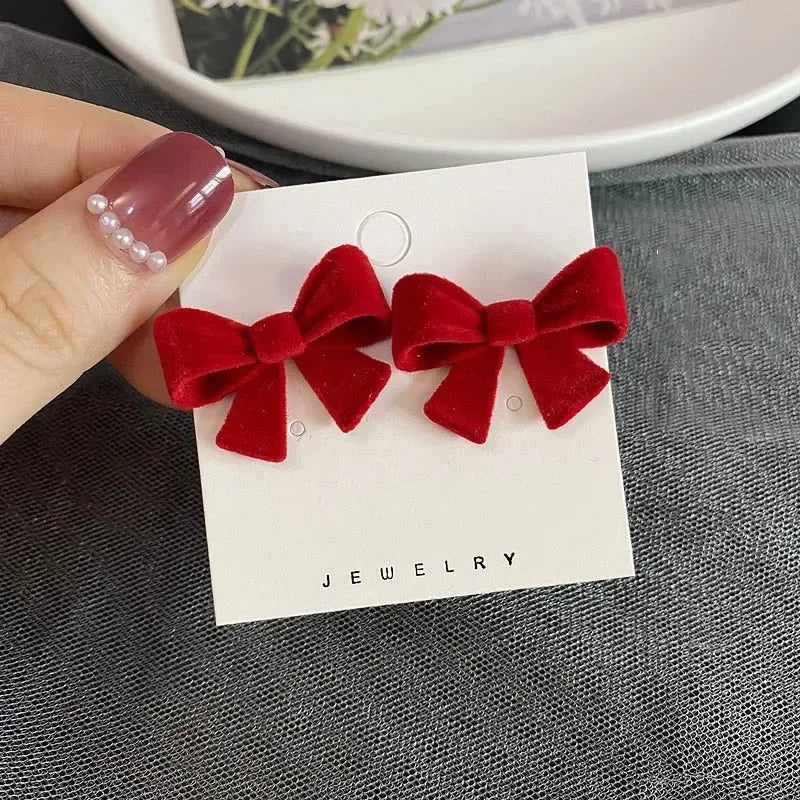 Vintage Black Flocking Bowknot Stud Earrings