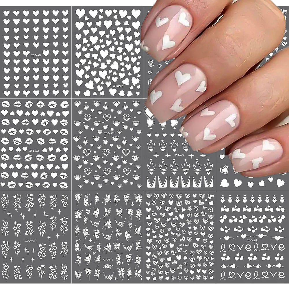 12pcs Red Heart Valentine Nail Stickers Set