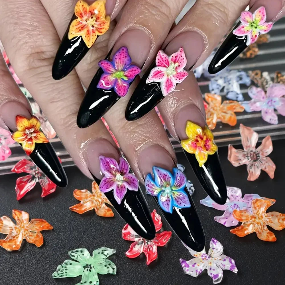60pcs Flower Nail Decoration 3D Gradient Nail Charms
