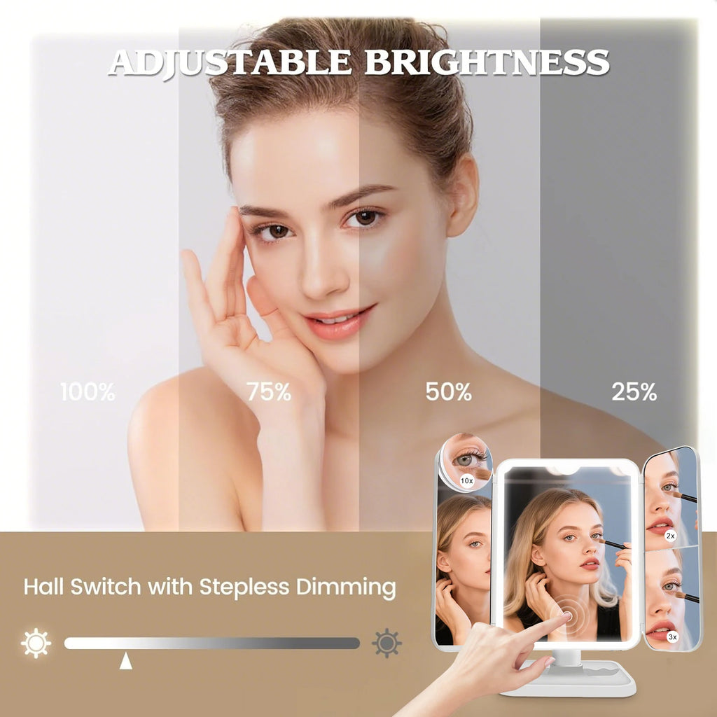 Trifold Makeup Mirror LED Lights