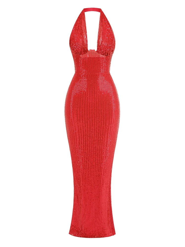 Sexy Halter Deep V Neck Dress