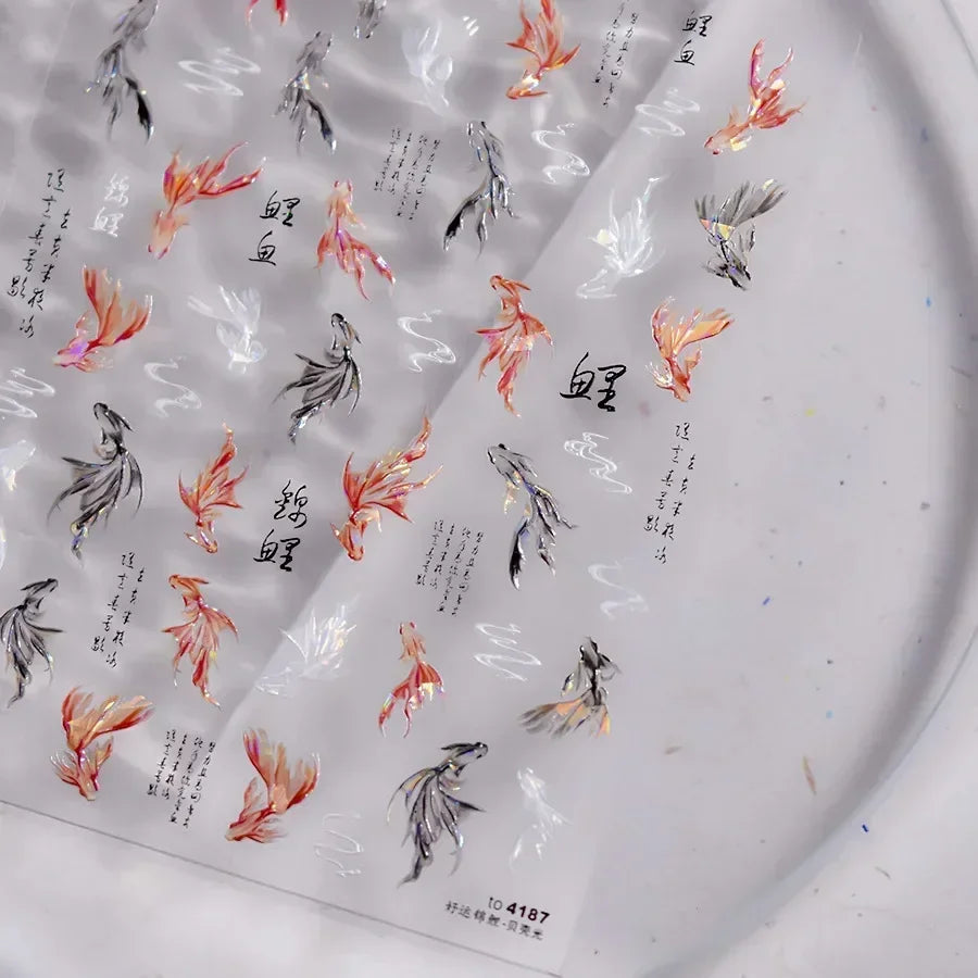 Goldfish Cavort Water 5D Nail Art Stickers Manicure Decal