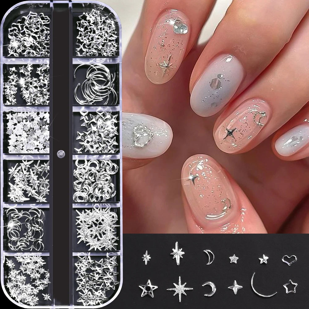 12Grid Shiny Silver Half Round Metal Caviar Charms 2/3/4/5/6/8mm Flatback