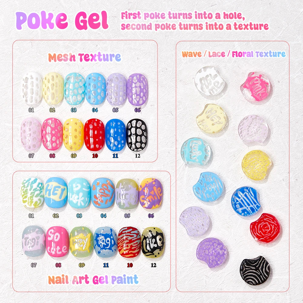 Vendeeni 12 Colors Poke Poke Gel Nail Polish