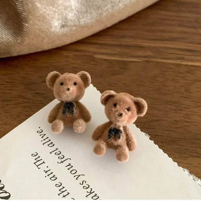 Vintage Black Flocking Bowknot Stud Earrings