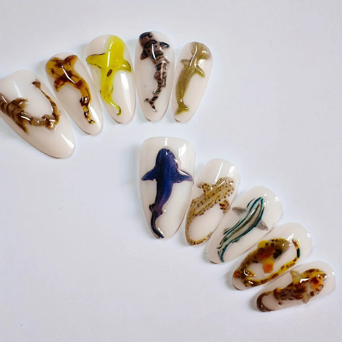 10pcs Handmade Press on Nails Shark Pattern