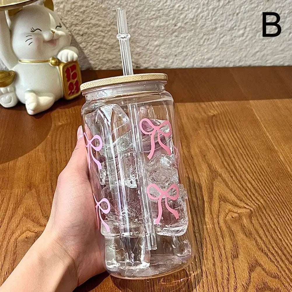 500ml Pink Bow Plastic Cups With Lids