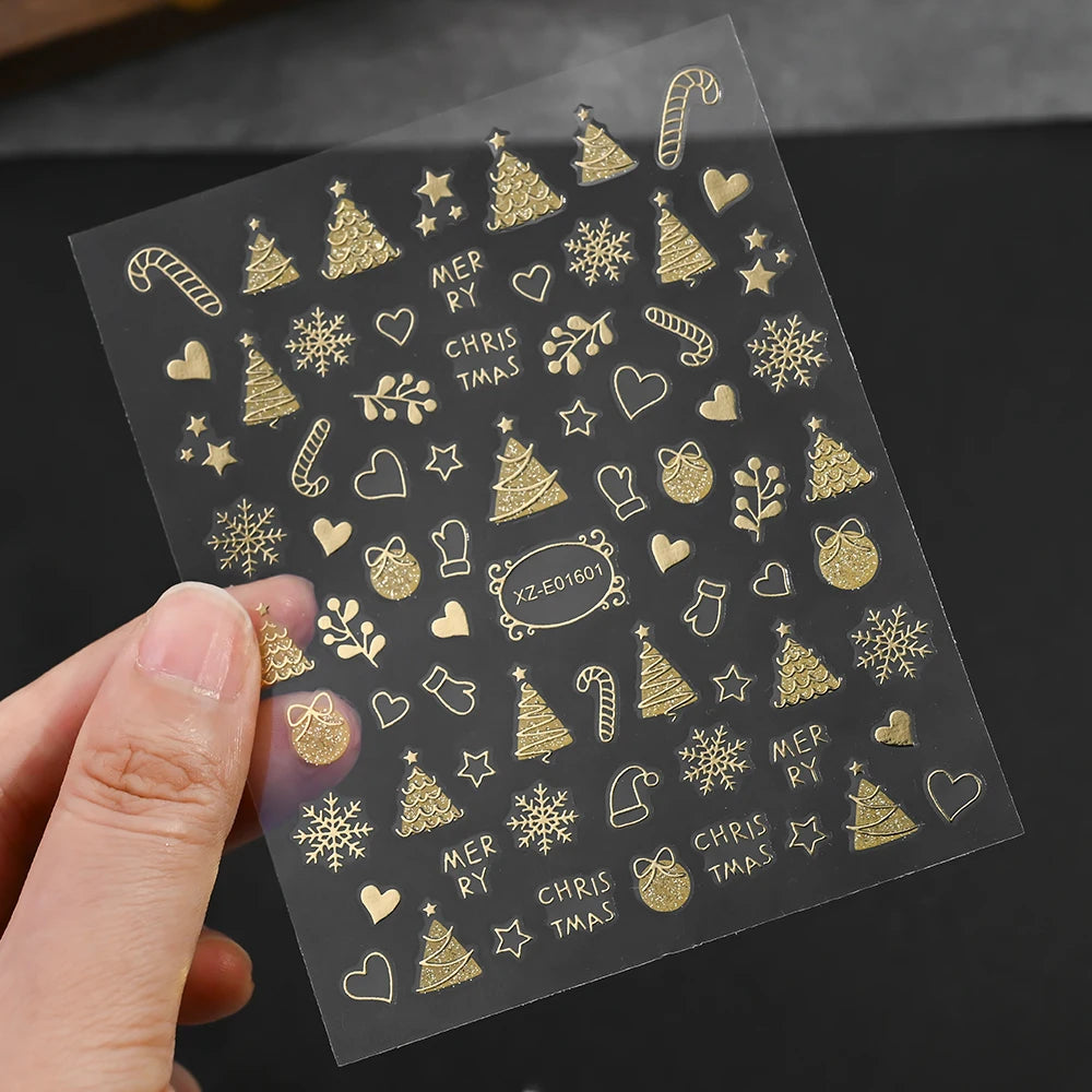 5D Embossed Gold Christmas Nail Stickers