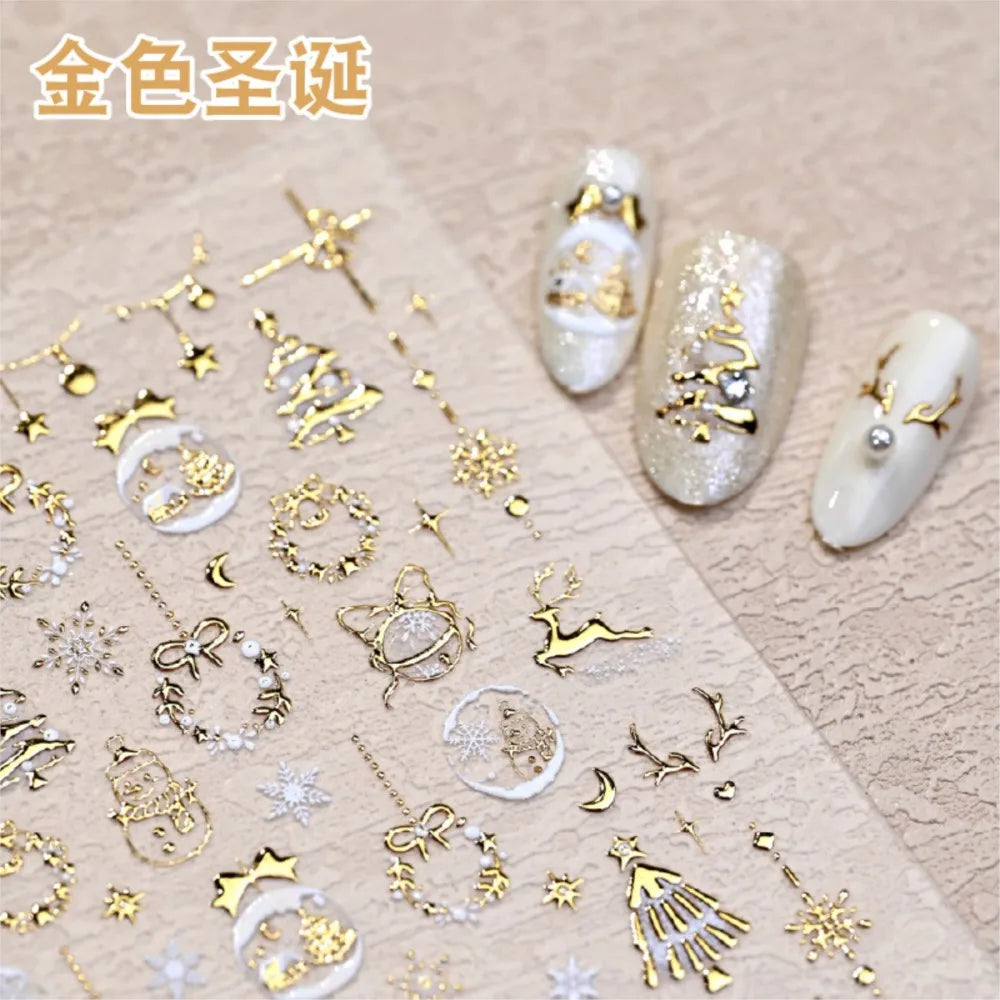 5D Embossed Gold Christmas Nail Stickers